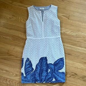 Vineyard Vines eyelet shift dress with blue palm leaves dress size 4 coastal